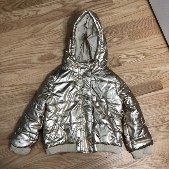 Crazy 8 Gold Puffer Hooded Coat Small 5-6 Kids Full Zip Winter - Picture 1 of 4